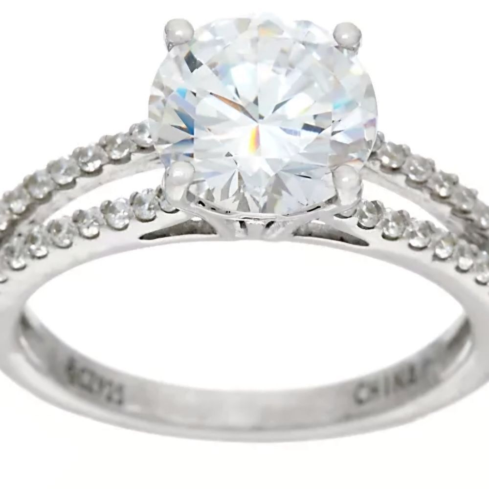 Diamonique 3ct Split Shank Solitaire Platinum Cla… - image 1